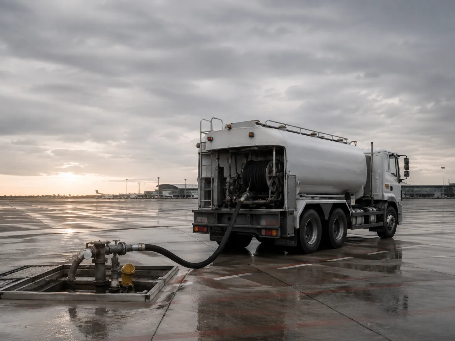 Jet A1 aviation fuel refuelling bowser on an apron